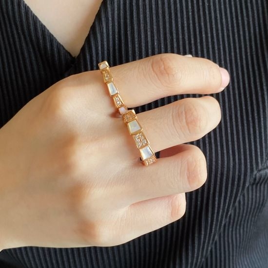 Bvlgari Wide Mother-of-Pearl Snake Diamond Ring