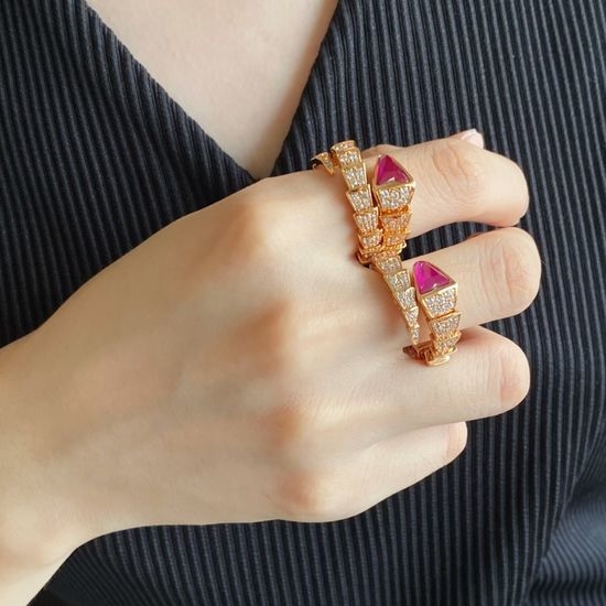 Bvlgari Triple Loop Red Snake Diamond Ring