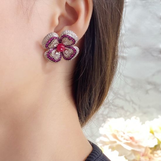 Bvlgari Red Zircon Clover Stud Earrings