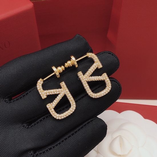 Valentino V-shaped Rhinestone Stud Earrings