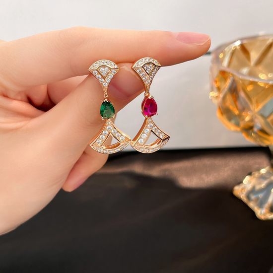 Bvlgari Colorful Gem Fan-shaped Earrings Elegant