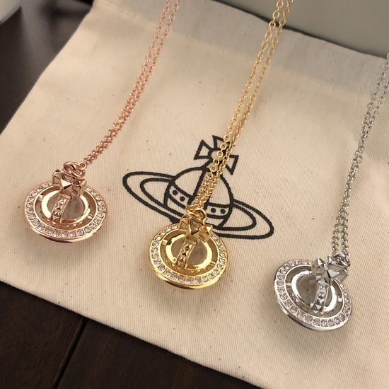 Vivienne Westhood Clear Bead Rivet Saturn Necklace
