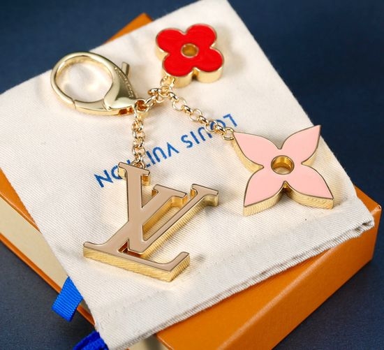 Louis Vuitton LV Red Flower Pattern Gold Keychain