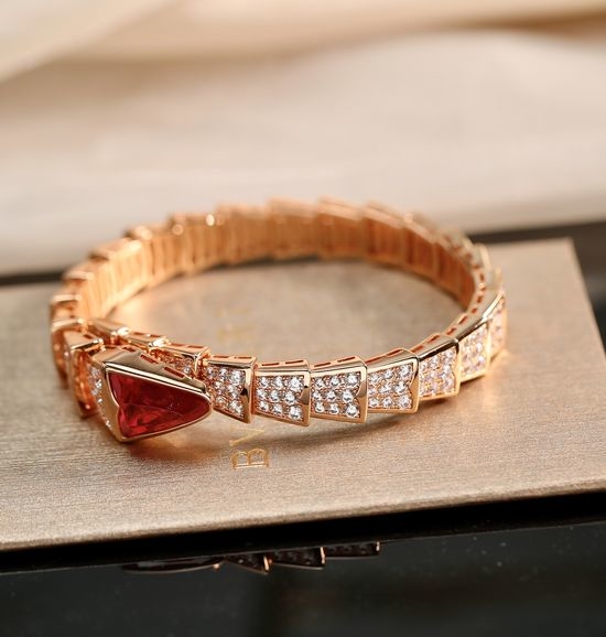 Bvlgari Diamond Ruby Snake Bangle Bracelet