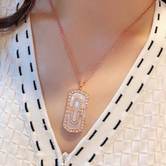 Bvlgari Geometric Pattern Pendant Necklace with Shiny Details