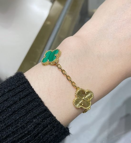 Christian Louboutine Malachite Clover Chain Bracelet