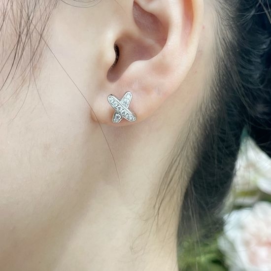 Chaumet Cross Paved Diamond Stackable Earrings