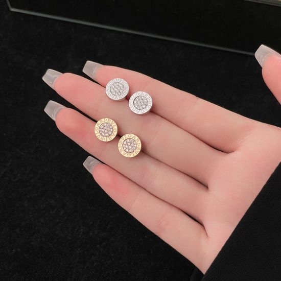 Bvlgari Full Diamond Round Stud Earrings