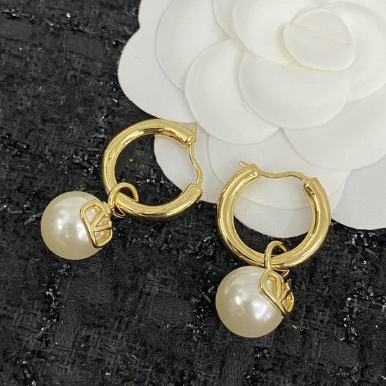 Valentino Vintage Logo Pearl Hoop Earrings Luxury Style