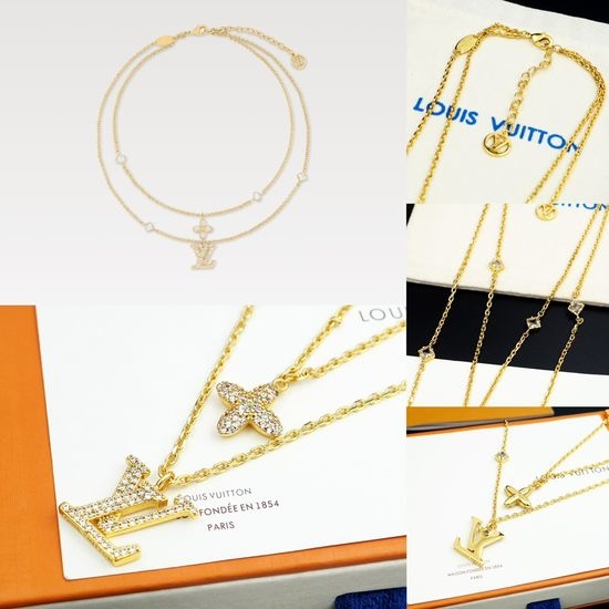 Louis Vuitton LV Double Chain Crystal Decorated Necklace