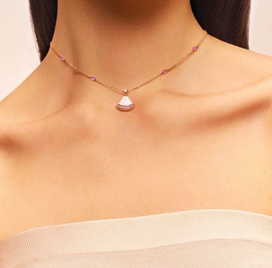 Bvlgari Pink Diamond Fan Pendant Necklace