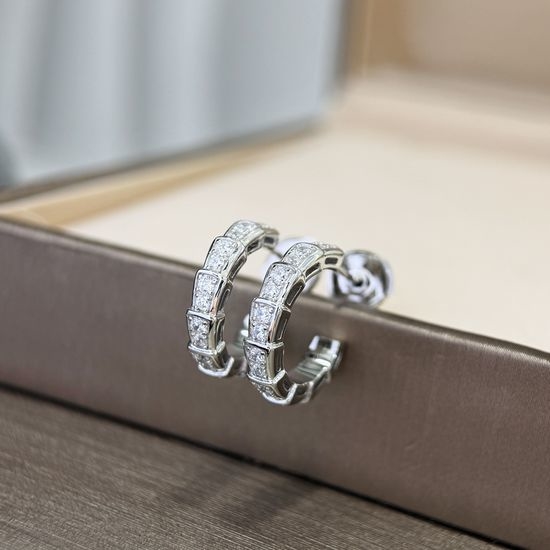 Bvlgari Full Diamond Snake Earrings in Silver