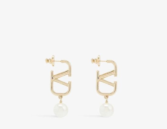 Valentino Pearl Inlaid Letter Dangle Earrings