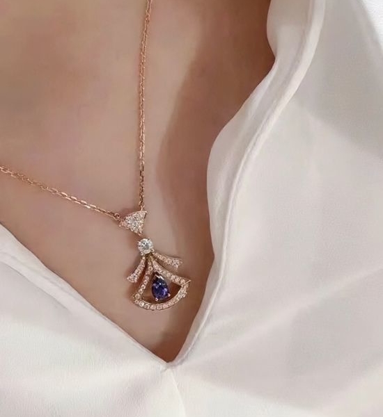 Bvlgari Blue Stone Inlaid Pendant Necklace