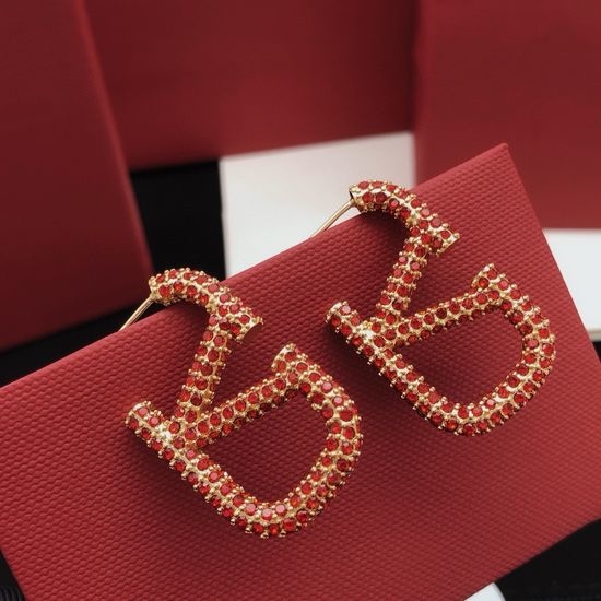 Valentino Red Rhinestone Inlaid Stud Earrings