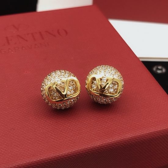 Valentino Round Diamond Inlaid Stud Earrings Brass Material