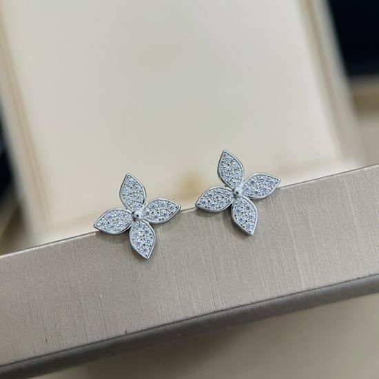 Christian Louboutine Diamond Clover Stud Earrings Silver