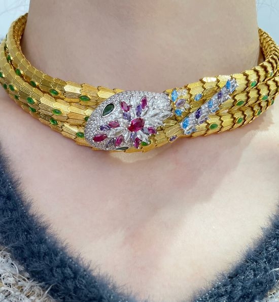 Bvlgari Gold Plated Diamond Snake Necklace