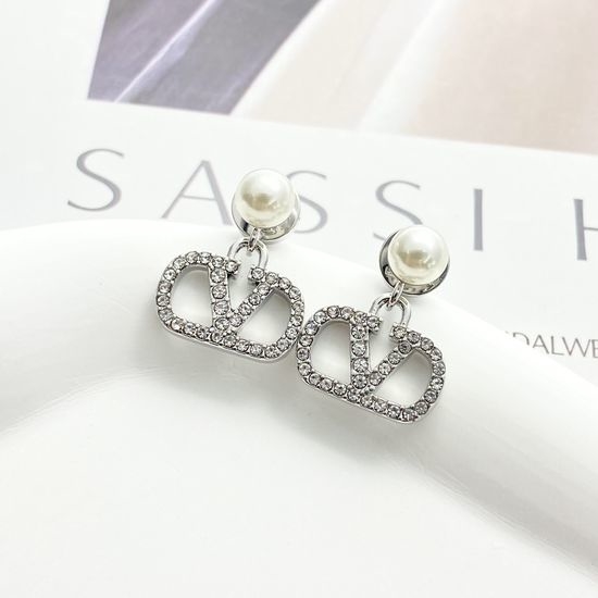 Valentino Valentino Pearl Diamond V-Shaped Earrings