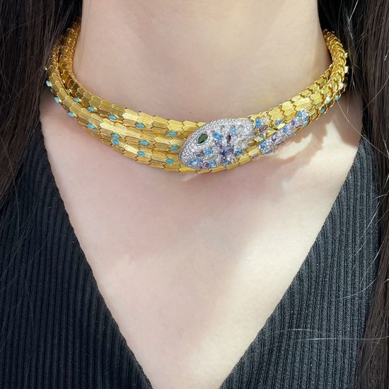 Bvlgari Blue Paved Diamond Snake Pendant Necklace
