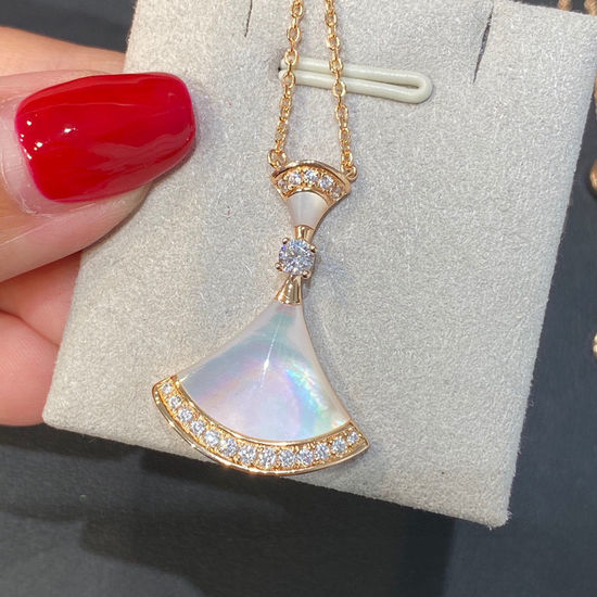 Bvlgari Diamond Inlaid Fan Shape Pendant Necklace