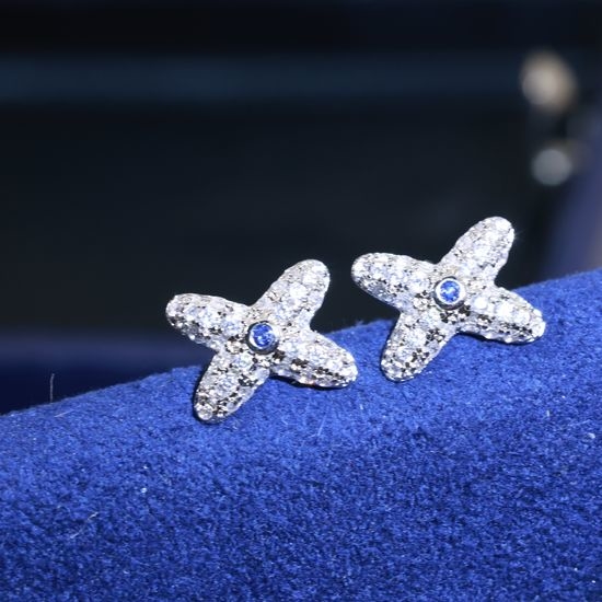 Chaumet Blue Diamond Cross Stud Earrings