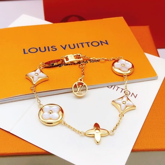 Louis Vuitton LV White Mother of Pearl Bracelet Brass
