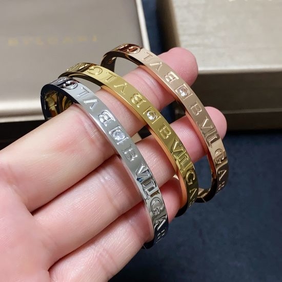 Bvlgari Diamond Inlaid Elegant Stainless Steel Bangle