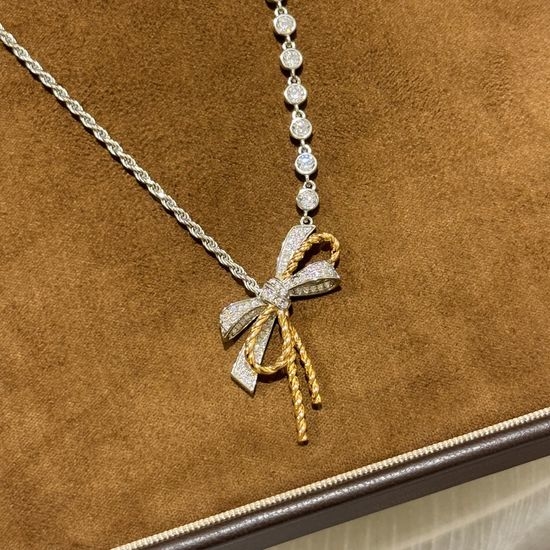 Chaumet Two-tone Asymmetric Bow Necklace