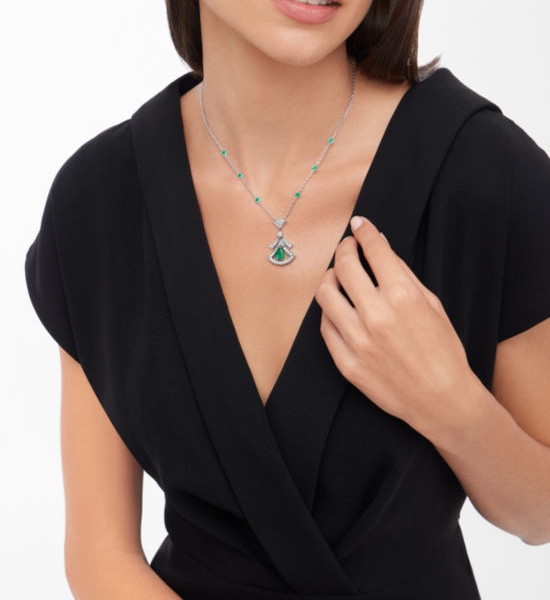 Bvlgari Green Stone Pendant Necklace Inlaid Zircon
