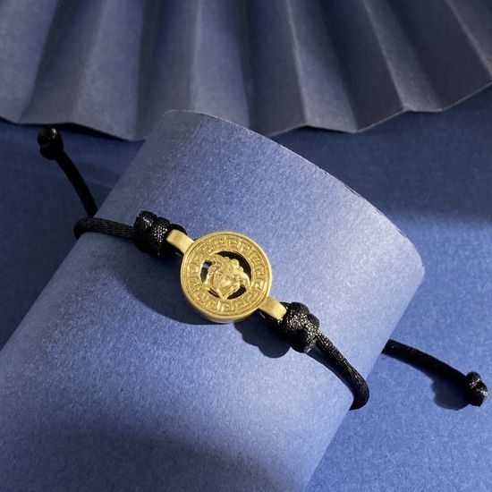 Versace Adjustable Engraved Charm Braided Bracelet