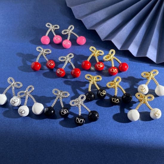 Valentino Crystal Bow Cherry Stud Earrings