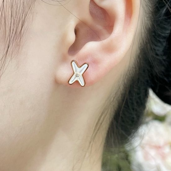 Chaumet Cross Mother Of Pearl Stud Earrings