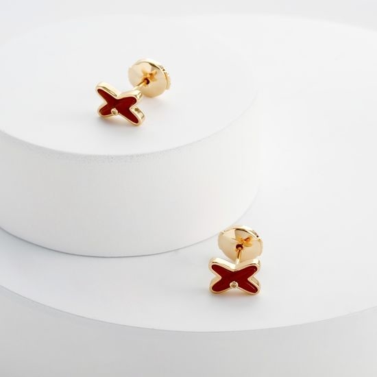 Chaumet Red Agate Cross Stud Earrings