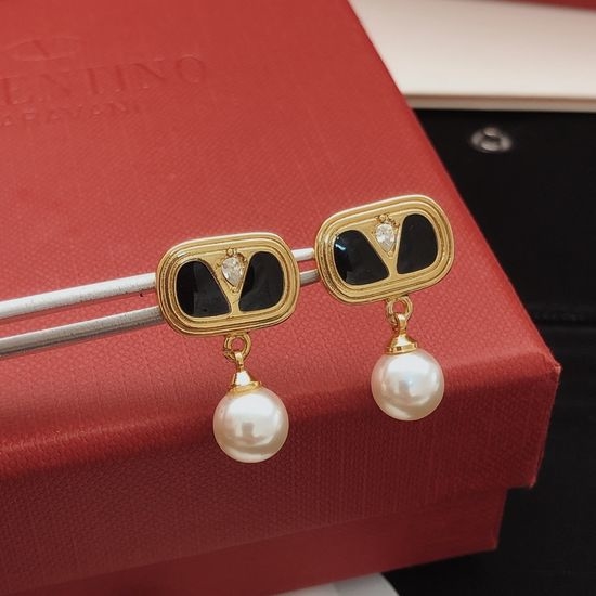 Valentino Hanging Pearl Drop Stud Earrings