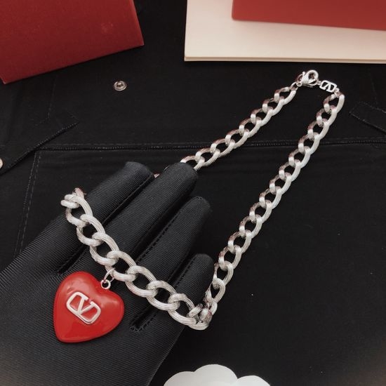 Valentino Twist Chain Red Heart Brass Necklace