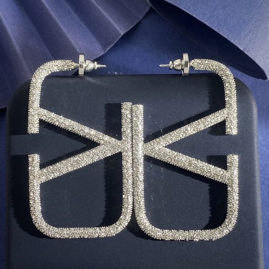 Valentino Rectangular V-Letter Diamond Earrings