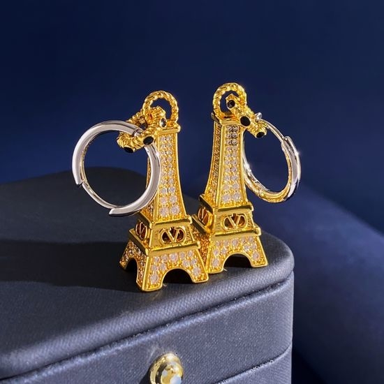 Valentino Rhinestone Tower Pendant Drop Earrings