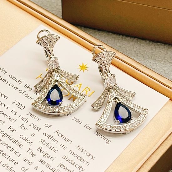 Bvlgari Blue Diamond Drop Skirt Silver Earrings