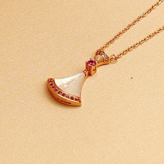 Bvlgari Delicate Small White Fan Purple Diamond Necklace