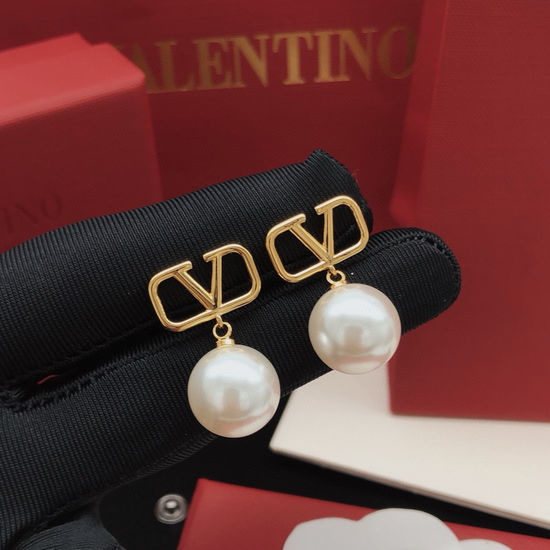 Valentino V-Shaped Pearl Drop Stud Earrings
