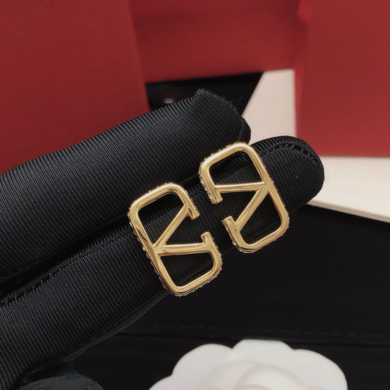 Valentino Diamond Edged Smooth Stud Earrings