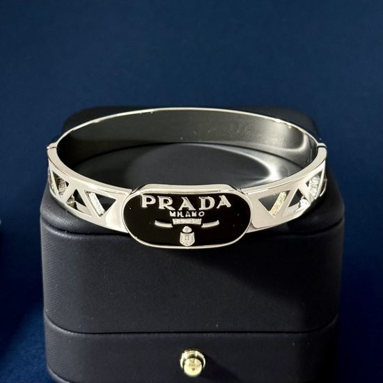 Prada Hollow Logo Metal Bangle Bracelet
