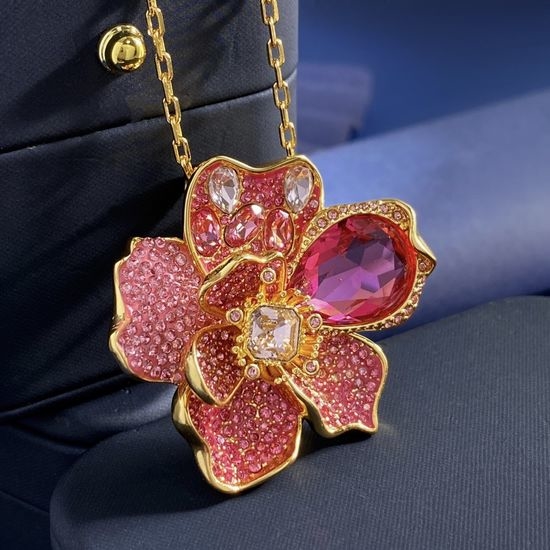 Swarovski Pink Flower Full Crystal Pendant Necklace