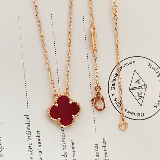 Christian Louboutine Red Shell Clover Pendant Necklace
