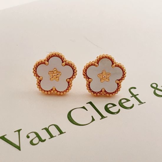 Christian Louboutine Rose Gold Mother of Pearl Clover Earrings