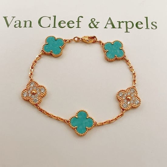 Christian Louboutine Rose Gold Blue Diamond Clover Bracelet