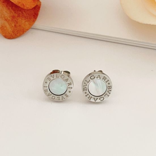 Bvlgari Silver White Ceramic Round Stud Earrings