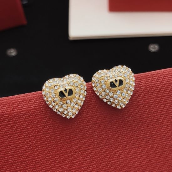 Valentino Heart Shaped Brass Stud Earrings