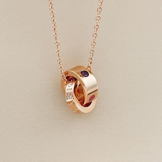 Bvlgari Rose Gold Diamond Double Ring Necklace